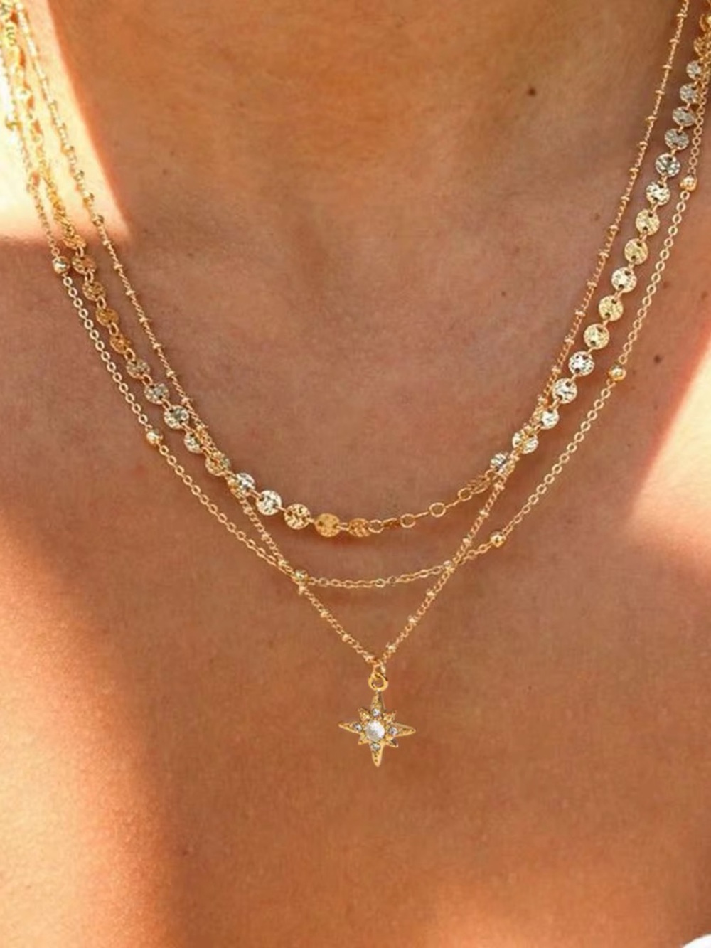18K Gold Plated Layered Star Pendant Necklace - Picture 2 of 8
